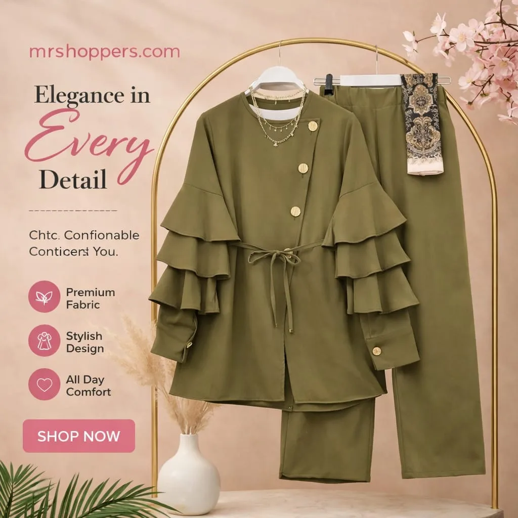 Olive Stylish Ladies 2-Piece Set (Top + Pant)