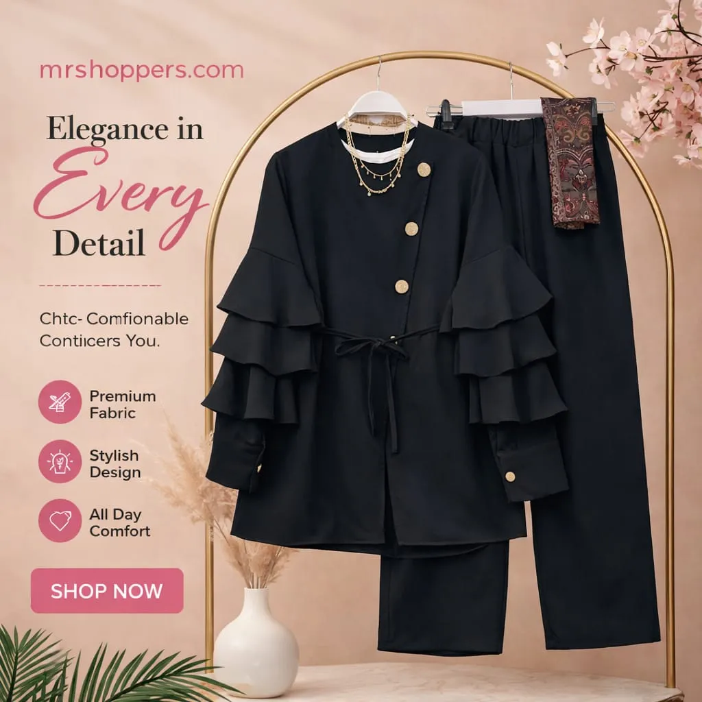 Black Stylish Ladies 2-Piece Set (Top + Pant)